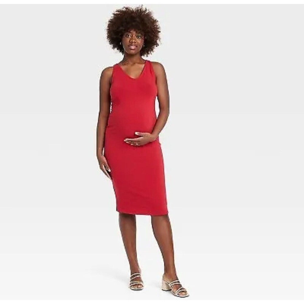 Women's Isabel Maternity Bodycon V-Neck Maternity Dress Red